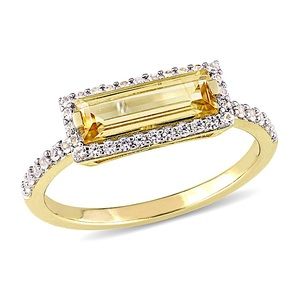 🌟 NWT Citrine & White Sapphire Baguette Halo Ring size 9 18k Yellow Gold…